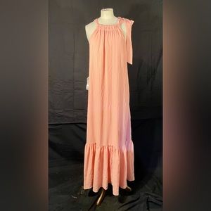 Kay Unger Peach Orange Halter Top Sleeveless Ruffle Skirt Maxi Dress NWT…